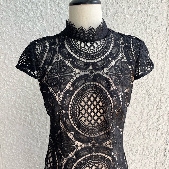 Bisou Bisou Black Lace Dress w/ Nude Lining- Witchy Goth Celestial Punk Dark - Picture 2 of 13